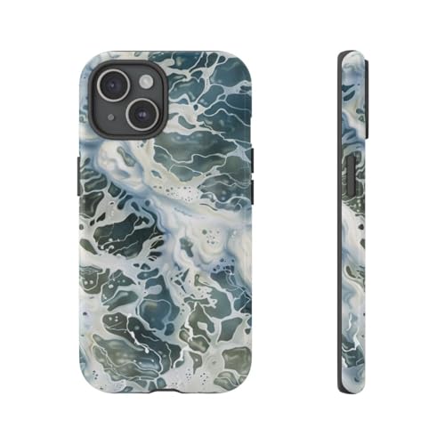 Coque iPhone 15 rigide bleue à motif surface d'eau mousseuse brillante
