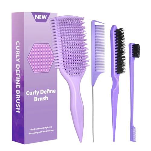 Image of Curl Defining & Detangling Brush - Dual-Vented Curly Hair Brush for Wet & Dry Hair with Flexible Bristles - Reduces Frizz & Smooths Knots - For All Hair Types & Users (Purple)