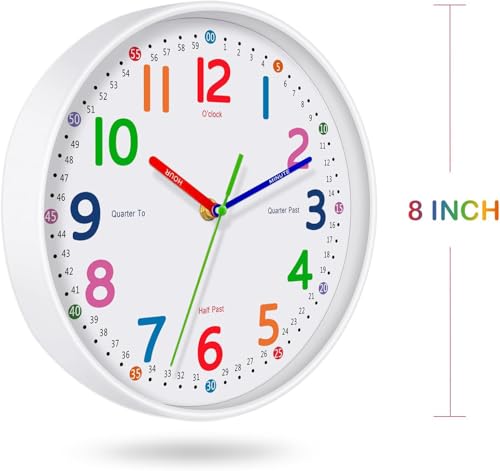 Lantoo Silent Kids Wall Clock – Non-Ticking, Battery-Powered, Ideal for Teaching Time and Stylish Décor in Any Room - 8 Inch by Lantoo - Used condition - Image 2