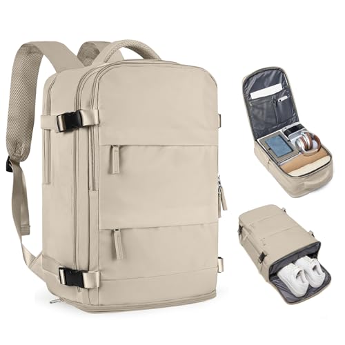 coofay Mochila de viagem para mulheres e homens, aprovada por companhias aéreas, mochila de mão aprovada por voos, A cáqui, Standard, Clássico