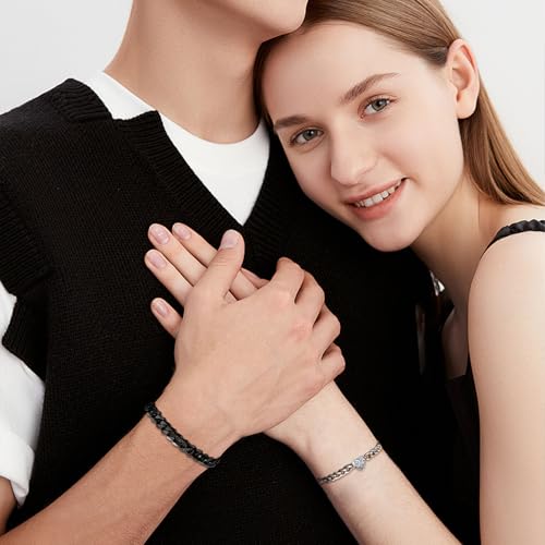 Matching Couple Cuban Chain Bracelets Gifts for Boyfriend Husband Soulmate Girlfriend Valentine Anniversary Birthday Christmas Gift for Him and Her,Adjustable Size2