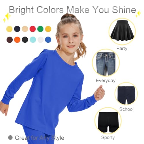Image of 3T 4T 5T to 12 Years Girls Long Sleeve Shirts Kids Cotton T-Shirt Toddler Basic Crew Neck Top