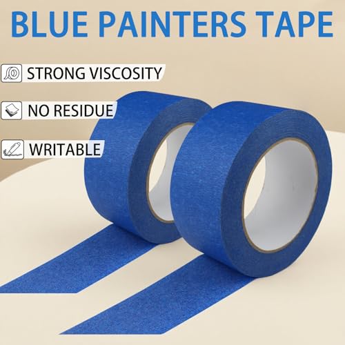 Image of ALIRICH Blue Painters Tape 2 Inch Wide, Paint Tape 10 Rolls x 2 Inches x 55 Yards for Walls Painting Packing Automotive Home Improvement DIY Paper Arts, Total 550 Yards