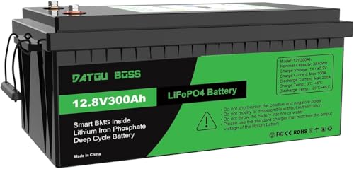 DATOUBOSS 12V 300Ah LiFePO4 Lithium Battery Integrated 200A BMS 8000+Cycles Deep Cycle Lithium Battery MAX 3840W Power Support for Solar
