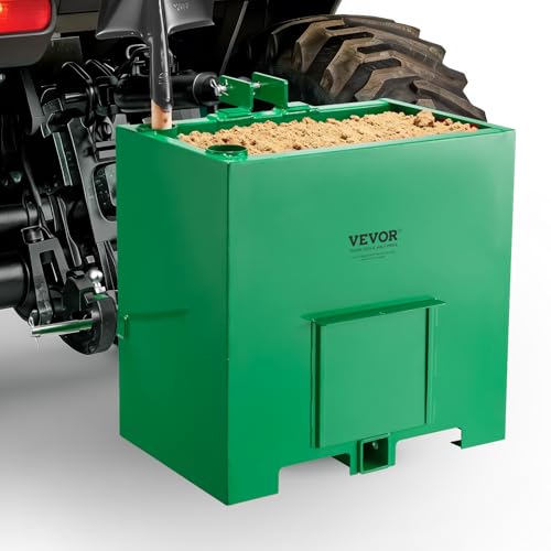 Image of VEVOR Ballast Box, 3-Point Category 1 Tractor Ballast of 800 lbs Capacity, with Standard 2 Inch Hitch Receiver, Heavy-Duty Steel 5 ft Large Volume Durable Loader Attachment with Sliding Door, Green