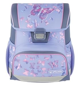 HERLITZ Loop Butterfly Paradise Schulranzen, Rucksack für Kinder, Schulrucksack 17L, Kinderrucksack, Leicht Schultasche für Mädchen, Reflexmaterial, Schnallenverschluss, Ergonomische Form, Hellviolett
