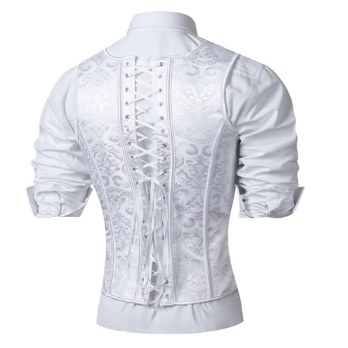 Men Corset Suit Vest White Dress Waistcoat Slimm Fit Medieval Tops For Wedding Stage2