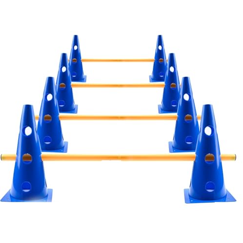 BUERPINKING Set di Agility per Cani, Set di Slalom per Cani Sportivi, Set di Ostacoli per Agility per Cani e Bambini, 10 Coni Altezza 18,5 cm, Accessori per Allenamento Calcio per Esercizi di