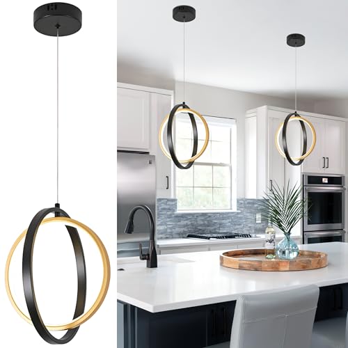 AyshwillDec Modern Led Pendant Light Ring Chandelier Black and Gold Pendant Lights Kitchen Island Hanging Kitchen Light over Island Dining Room Chandelier Modern Contemporary Light Fixtures for Dining