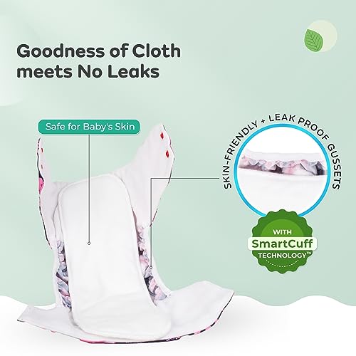 Image of Mylo Leak Proof Baby Cloth Diaper Combo (2 Diaper & 2 Inserts) for 3 Months to 3 Years Babies | Oeko Tex Certified Washable & Reusable Baby Cloth Diaper | Free Size - Celebration and Pe Love