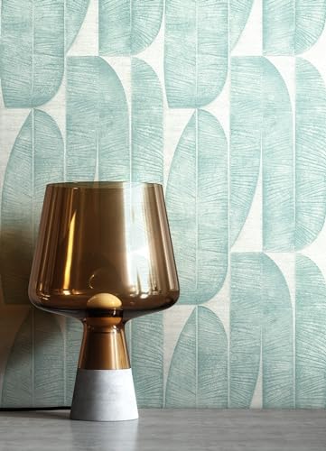 NEWROOM carta da parati Turchese Foglie di banano Tessuto non Tessuto - Moderno Grigio Chiaro Foglie Grafica Tropicale