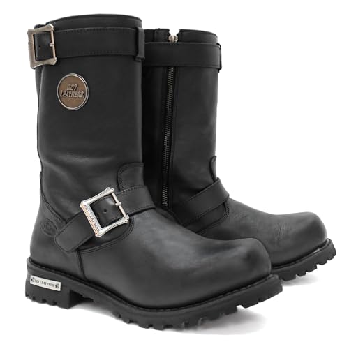 Hot Leathers BTM1005W �����Y ���C�h �u���b�N ����25.4 cm ���E���h�g�D �G���W�j�A���U�[�u�[�c ���O�\�[���t��-�u���b�N-12W