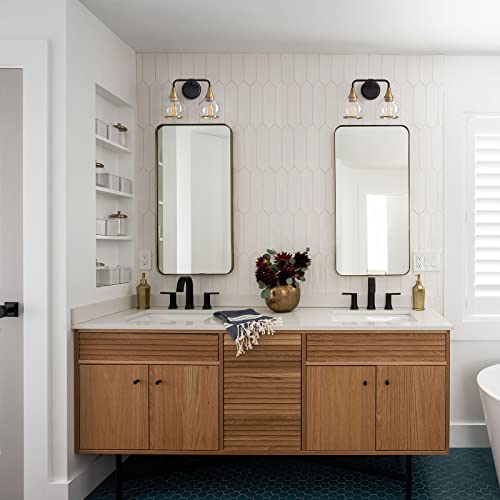 Image of Black and Gold Bathroom Light Fixtures 2-Lights Vanity Lights with Clear Glass Shade Bathroom Vanity Light 14 Inch Wall Sconces(Exclude E26 Bulb)