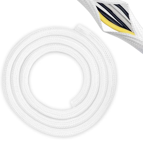 Image of Cable Tidy Sleeve, 10ft - 1/2 inch Cord Protector White Cable Management Sleeve, Self-Closing Braided Wire Loom Tubing for Home Office Car TV