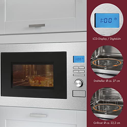 Bomann 3in1 Einbau-Mikrowelle mit Grill und Heißluft, Microwave, 25 L Garraum, 8 Automatikprogramme, Auftaufunktion, inkl. Grillrost und Drehteller (Ø 27 cm), 900 Watt, Edelstahl, MWG 3001 H EB – Bild 5