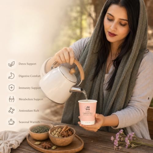 Image of HI TEA Kahwa Green Tea | Just Add Hot Water | Instant Green Tea Cups | 8 Cups /Box