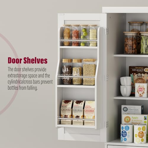 HOME BI Kitchen Pantry Cabinet, 72\'\' Tall Kitchen Storage Cabinets with Doors, Drawer and Adjustable Shelves, Freestanding Large Food Wooden Cupboard Buffet for Dining Living Room Bathroom, White - Thumbnail 5