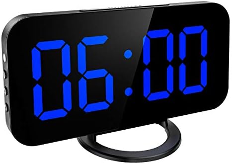 KeeKit Digital LED Alarm Clock, Large 6.5" Mirror Surface Alarm Clock with Dual USB Charging Ports, Snooze Function, Auto/Manual Adjustable Brightness, 12/24H Display for Home, Bedroom, Office - Blue