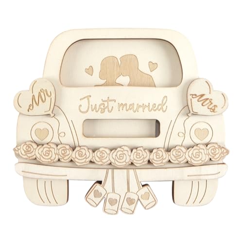 Durlo Wooden Handmade Money Gift, Bride and Groom With Car Pattern, Decorative Money Case for Wedding, Anniversary, Marriage