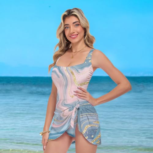 Maillot de bain une pièce à motif marbré avec jupe luxe pour femme - 7