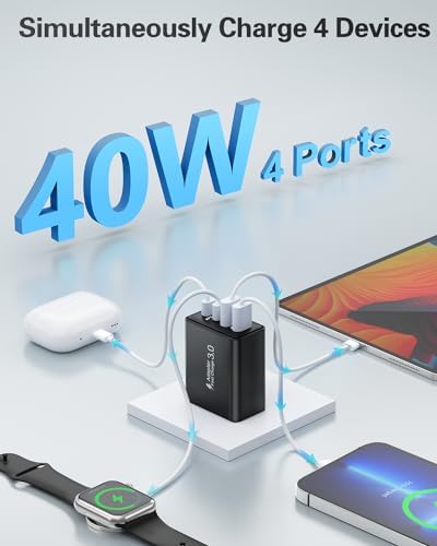 2-Pack USB C Wall Charger, 40W Fast USB C Charger Block, 4-Port Dual PD Power Adapter+ QC Multiport USB Wall Plug Double Type C Charging Block for iPhone 16 15 14 13 12 11 Pro Plus Max XR, Samsung - 2