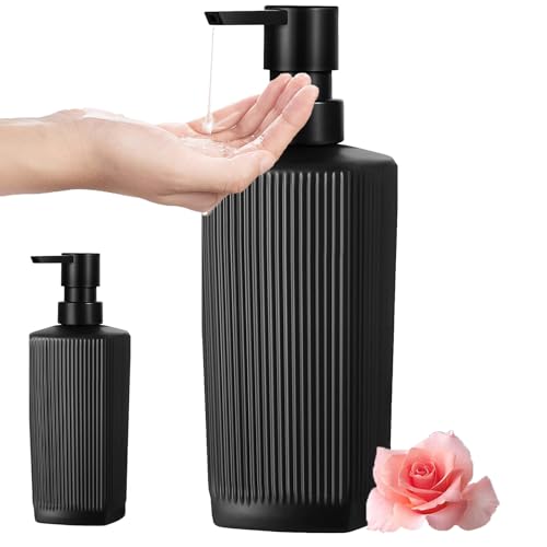 Dosificadores de Jabón, 350ml Dispensador de Jabón de Vidrio Negro Mate, Moderno Dispensador de Jabón de Cristal, Dispensador de Jabón Líquido Reutilizar, Dispensador de Jabón de Manos