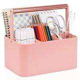 LAFARA Multipurpose Caddy Organizer with Handle and Adjustable Divider, Portable Art Supply Storage Organizer for Art Craft Supplies, Dorm, Office, Bathroom, Shower, Cleaning, Makeup (Rose Gold)