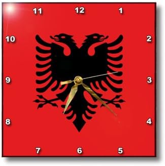 3dRose dpp_159836_3 Reloj de pared europeo europeo con bandera de Albania-Albania de doble cabeza negra sobre los Balcanes rojos de Europa del Este,