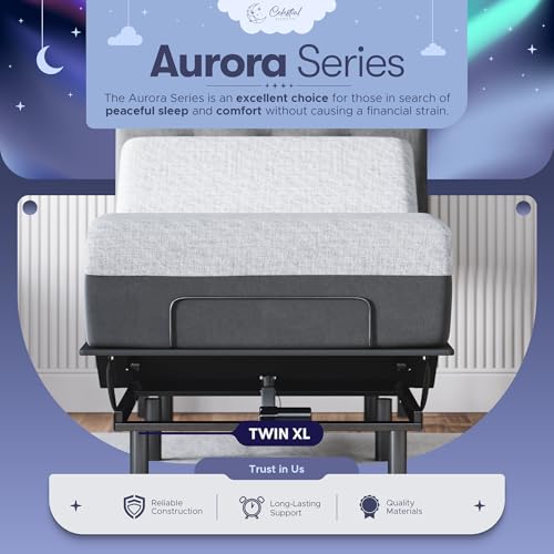 Image of Celestial Aurora Adjustable Bed Base (Frame) + 8 inch Gel Memory Foam Mattress (Firm), Easy Assembly, Head and Foot Lift, Zero Gravity, Memory Positions, CertiPUR-US Bed - TwinXL