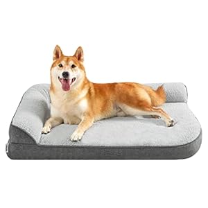 Lesure Cama Ortopédica para Perro Mediano – 91.4×68.5×16.5cm Sofá para Perro con Espuma De Caja En Forma De Huevo Y Forro Impermeable, Acogedor Sofá Cama Lavable para Perro, Gris