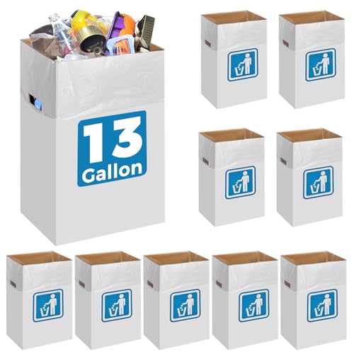 13 Gallon Cardboard Trash cans for Events (Pack of 10), with 20 Liners Included,Be applicableOutdoor Events pop up Trash cans for Parties,Reusable Portable Garbage Can,in-Home Recycling Bins