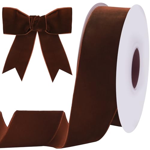 Image of Tsorode 10 Yards Black Velvet Ribbon 1 Inch for Christmas Tree,Velvet Christmas Ribbon for Gift Wrapping Crafts Bow Wreath Holiday Decorations (Brown, 2 inch-10 Yard)