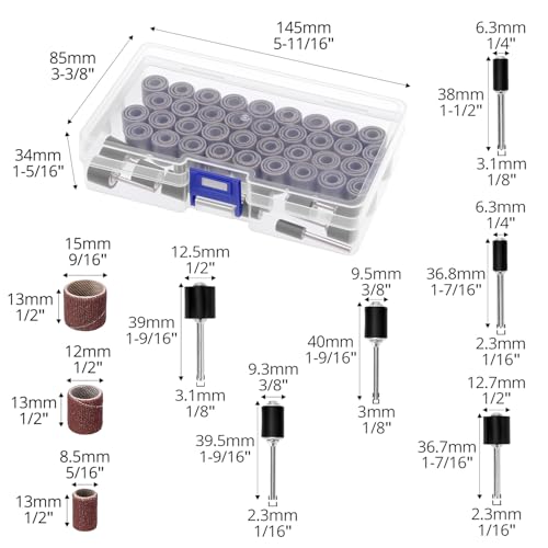 QWORK® 132 Stück Schleifhülse Satz, 120 Schleifbändern in verschiedenen Größen und 12 Schleifwalzen, Kompatibel mit Dremel Drehwerkzeug