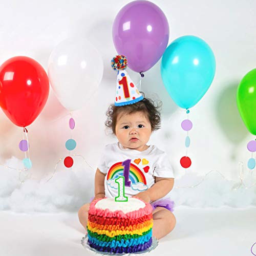 Baby 1st Birthday Party Hat - Primary Colors, Handmade Birthday Hat for Baby Girls/Boys, Confetti Cone Hat with Colored Fur Balls, Size 5 1/2, Suitable for Babies around 1 Year Old3