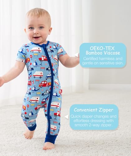 Footless One-Piece Pajamas Baby Boy Zipper Short Sleeve Baby Romper, Viscose Made from Bamboo4