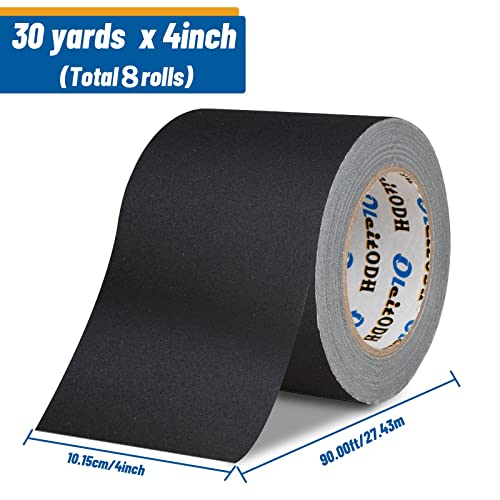 Image of Oleitodh Premium Cloth Gaffers Tape - 8 Rolls 4 inch x 30 Yards (Total 240 Yards), Black Non Reflective and Easy to Tear Gaff Tape for Temporary Holding of Cords,Equipment,and Other Audio /Visual Stuff