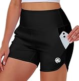 AOBUTE 5'' Board Shorts for Women Swim High Waisted Side Slit Swim Trunks SPF 50+ Quick Dry Swimming Shorts M Black
