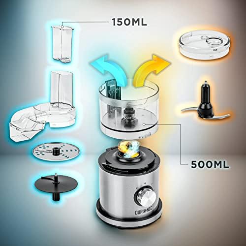 Duronic MFP400 Minirobot kuchenny rozdrabniacz szatkownica 400W | trze, szatkuje, kroi na plasterki, miksuje | pojemność 500 ml | urządzenie wielofunkcujne