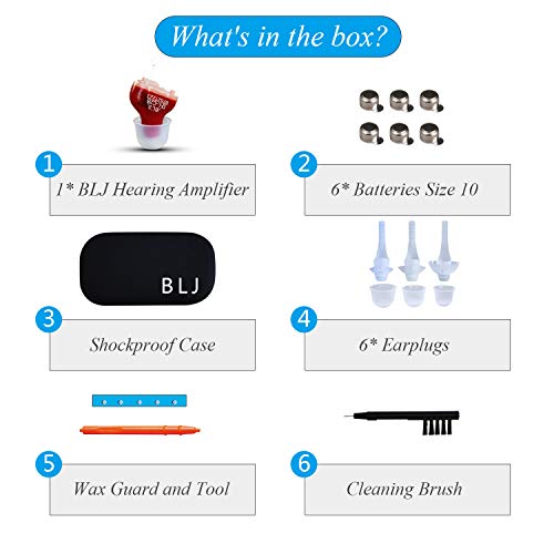 BLJ Hearing Amplifier Sound Amplifier with Digital Noise Reduction and Feedback Cancellation (Right Ear-Red)