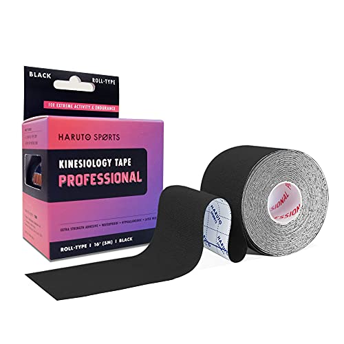 Product Image of the HARUTO Sports Kinesiology Tape Professional Roll-Type (Black), Latex Free Athletic Tape for Pain Relief, Extreme Therapeutic Elastic