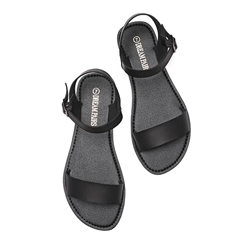 Dream Pairs HOBOO-NEW-ALL BLACK-SZ-08 Women'S Cute Open Toes One Band Ankle Strap Flexible Summer Flat Sandals,Size 8,All/Black,Hoboo-New thumb #2
