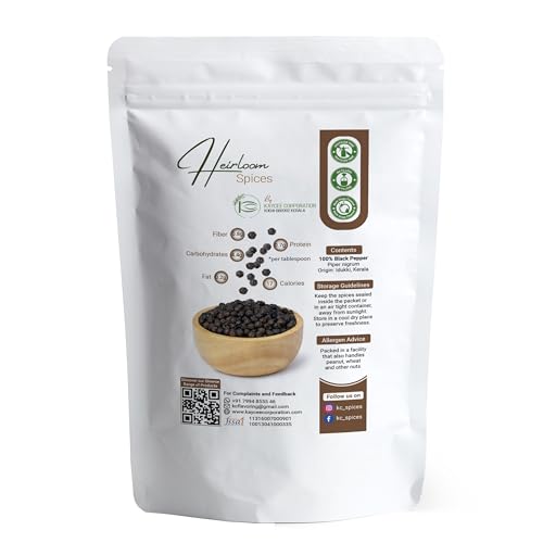 Image of Heirloom Spices Black Pepper 200 grams|Whole Natural From Kerala | Kali Mirch, Premium Pepper, Whole Peppercorn