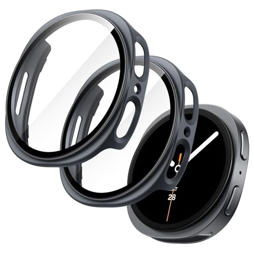 JETech Hülle mit Schutzfolie für Samsung Galaxy Watch 8 44mm Gesamt Schutzhülle Eingebaut Gehärtet Glas Displayschutz Hohe Empfindlichkeit 2 Stück (Graphite)
