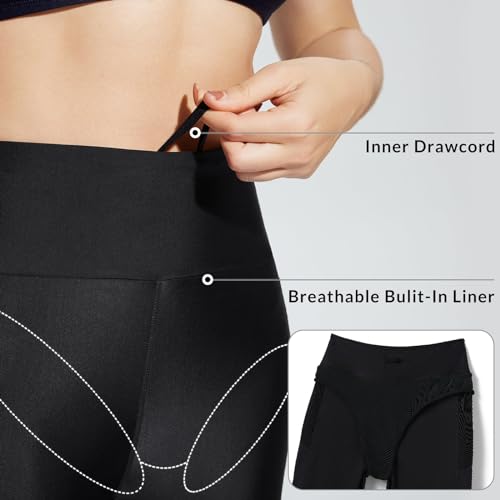 baleaf Women's 14" High Waisted Swim Capris Long Swim Shorts Knee Length UPF50+ Swimsuit with Liner and Pockets4