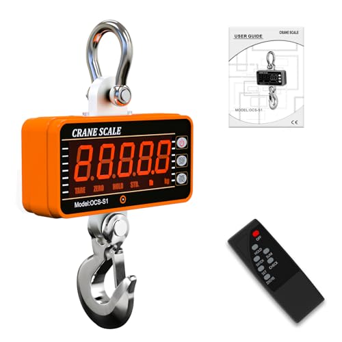YATOINTO 1000kg/2000lb Digital Crane Scale Heavy-Duty Industrial Hanging Scale with Remote Control Smart Type LED Display CE Certified Electronic Weighing Crane Scale (Orange)