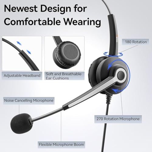 Wantek Headset with Microphone for PC Wired Headphones 3.5mm Headsets with Noise-Cancelling Microphone for Laptop - Computer Headphones with Mic in-line Control for Home