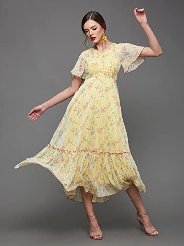 Image of Miss Chase Women's Floral V-Neck Flutter Sleeve Wrap Chiffon Maxi Dress