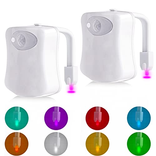 Toilet Light Motion Sensor, 2 Pack Toilet Bowl Light 8 Colors LED Night Light Battery Operated Motion Sensor for Bathroom Washroom, Fun Gift for Mother Toilet Light Motion Sensor, 2 Pack Toilet Bowl Light 8 Colors LED Night Light Battery Operated Motion Sensor for Bathroom Washroom, Fun Gift for Mother