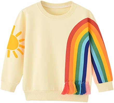 BINIDUCKLING Toddler Pullover Long Sleeve Shirt for Girl Rainbow Sweatshirt 2T