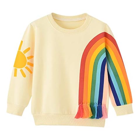 BINIDUCKLING Toddler Girl Sweatshirt Long Sleeve Top Kid Child Rainbow Graphic Print Pullover,Rainbow,2T Cover